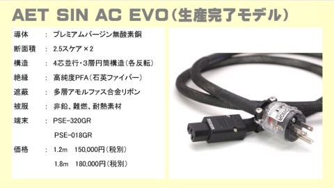 "AET 電源ケーブル EV-1302/1304F Evidense HR、ISOTEK 電源コンディショナー AQUeRIUS SIGMAS