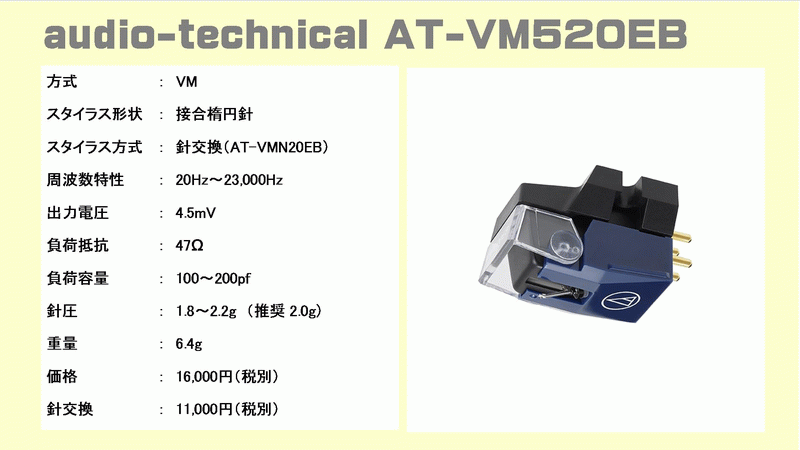 10318円 在庫一掃 audio-technica VM型ステレオカートリッジ 接合楕円針 VM520EB