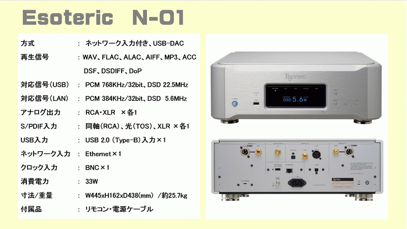 Esoteric N-01 AIRBOW N05 Ultimate i/o fidata hfas1-h40 MNP-i5 roon