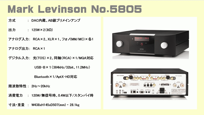 Mark Levinson（マークレビンソン） No.5805プリメインアンプ音質比較 